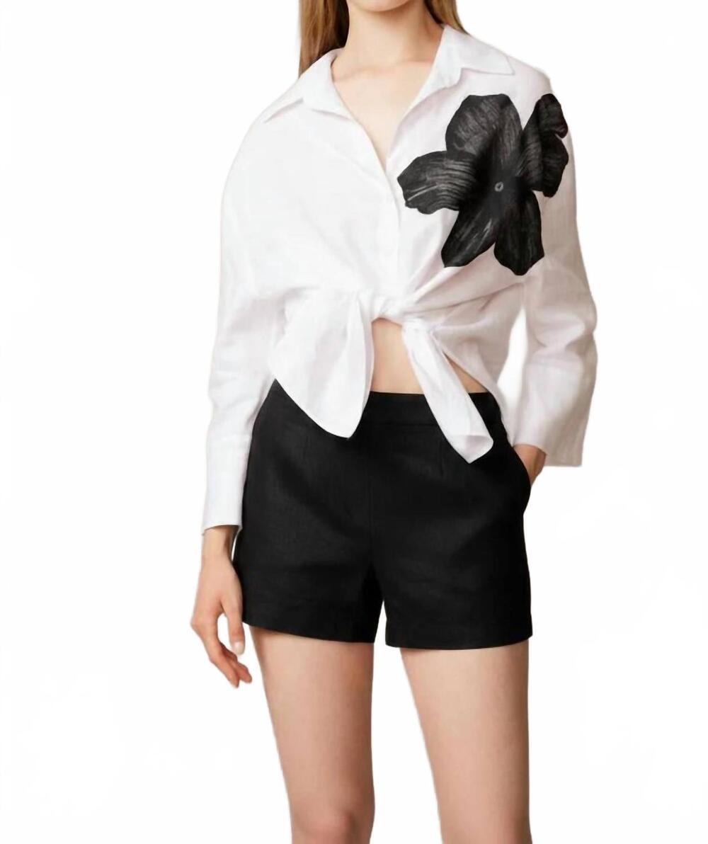 NEW MAISON ZOULIAS joanna linen shirt in white black flower